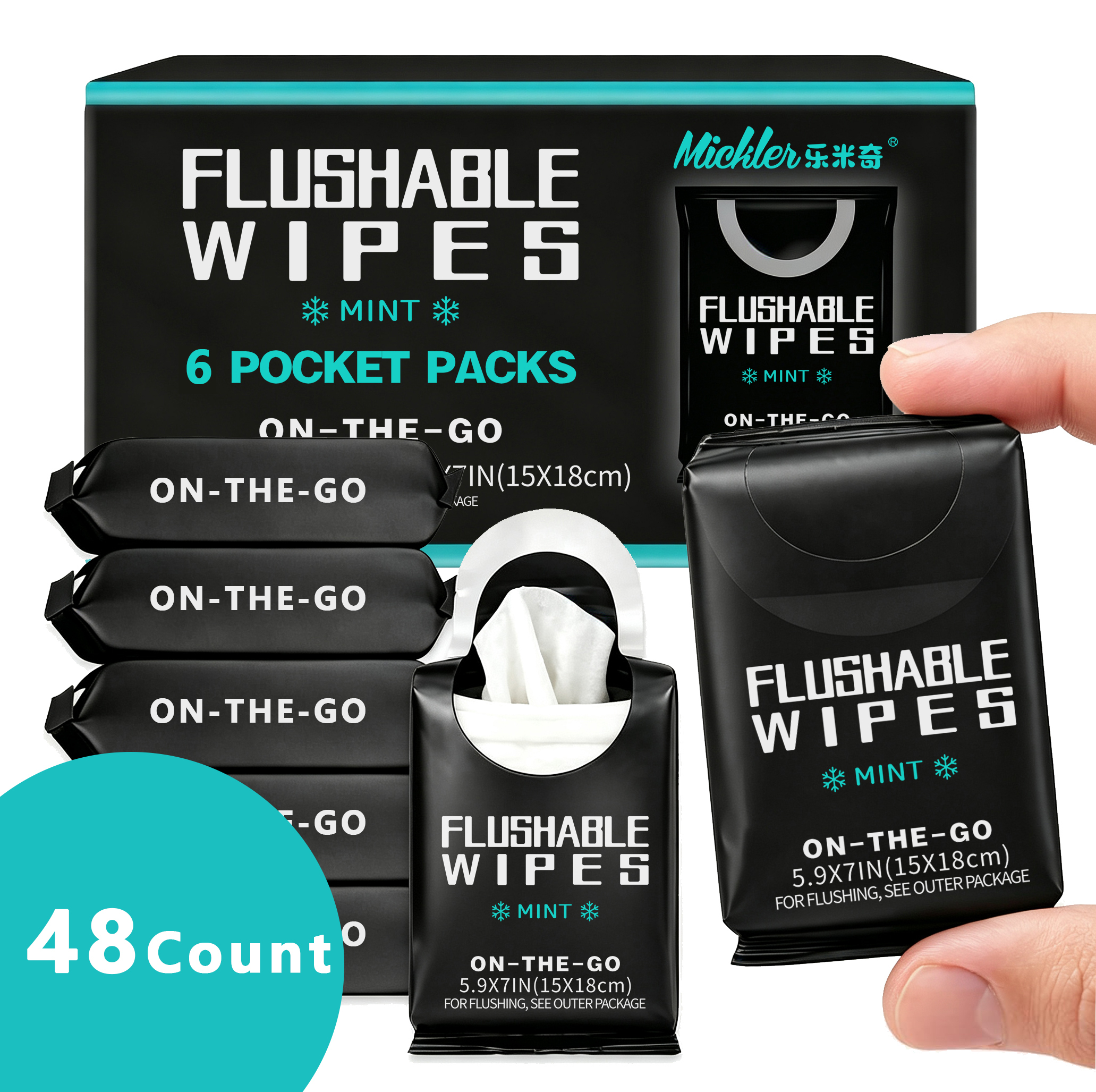 OEM Custom Private Label Mint Cool Mini Portable flushable Adult Wipes 48pcs