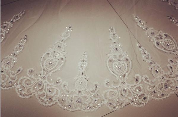 Embroidery Cord lace with Rhinstone  Ivory/White Bridal Veil  Wedding Accessories