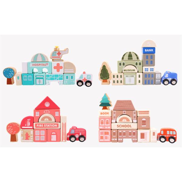 Traffic City Scenes Wooden Building Blocks Toy 115pcs Assembled Early Educational