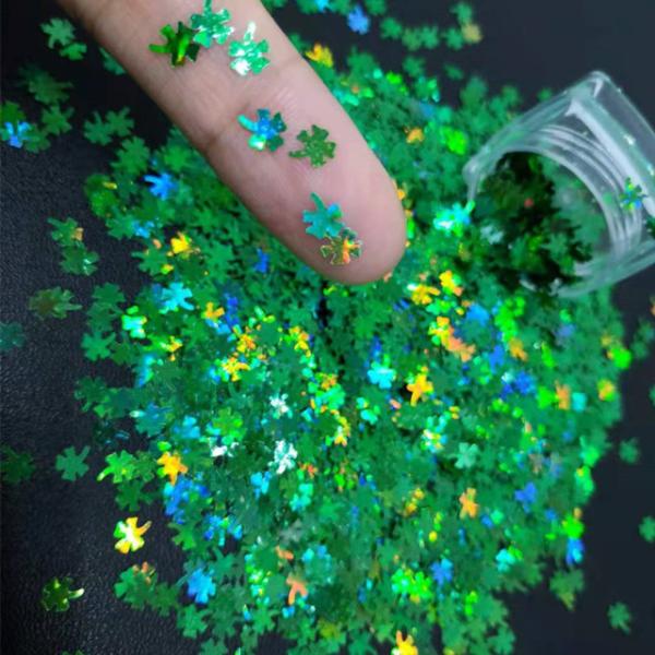 Print Method 1 color and Excellent Nail Art Effect for Saint Patrick Day Four Leaf Clover Glitter Shape