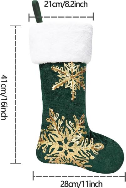 3PC Christmas Stocking,Sequin Hanging Stocking Decorations Christmas Party Family Decor (Green)
