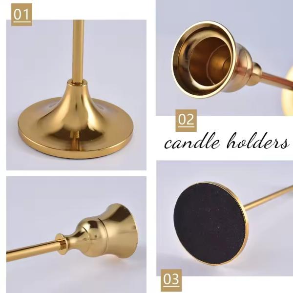Candeeiro de ouro conjunto de 3 Candeeiros para decoração de mesa de casamento