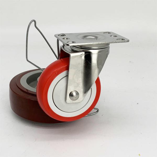 4 Inch Red Polyurethane Swivel Plate Stainless Steel Castors Economical Type SS Trolley Wheels Factory China