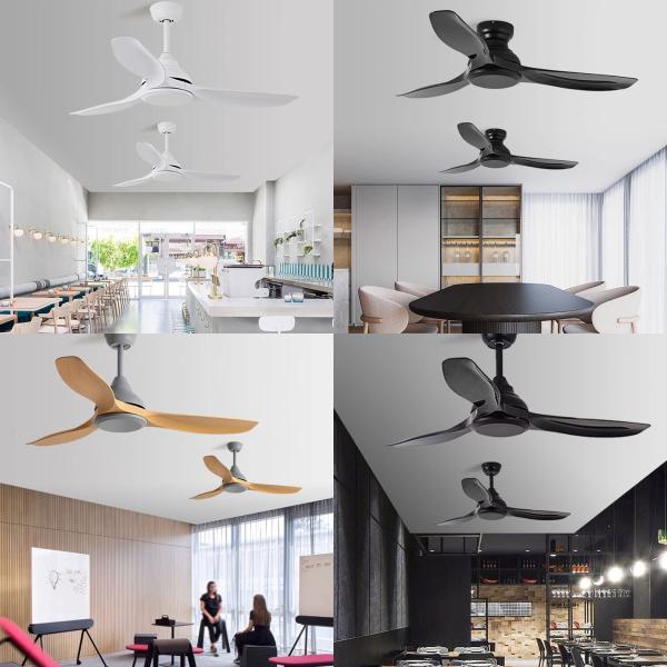 Ventilador de techo LED regulable con control remoto y de pared, 3 aspas, ABS, 50W, 56 pulgadas, estilo europeo, negro, con luz