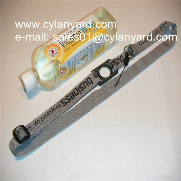 Custom printed polyester neck lanyard with water bottle holder loop,