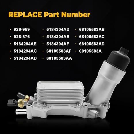 926-876 926-959 Alumínio Filtro de óleo do motor Kit de montagem do gabinete com refrigerador de óleo V6 Compatível com 2011-2016 Chrysler 20