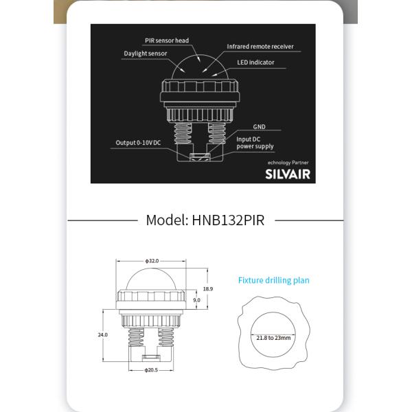 HNB132PIR Zhaga Book 20 SILVAIR Bluetooth Mesh App Control PIR Датчик движения