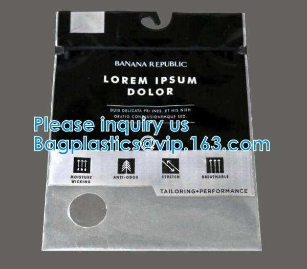Biodegradable Self Adhesive Zipper Hanger Hook Bags For Garment, Underwear Hanger Hook Zipper Bags
