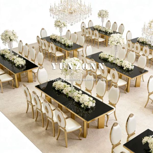 Furniture Factory Direct Sales of Stainless Steel Gold-plated Classic-style High-back Chairs Suitable for Weddings and Banquets