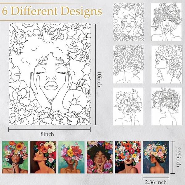 8 x 10 pouces Kit de toile pré-imprimée pré dessinée toile de coton Afro Queen pour les cadeaux pour adultes