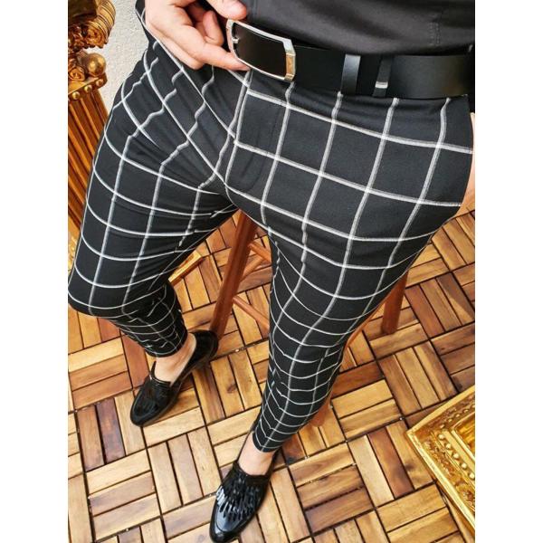 Light Wash Digital Print Polyester Trousers Multi-style Slim-fit Plaid for Casual Men