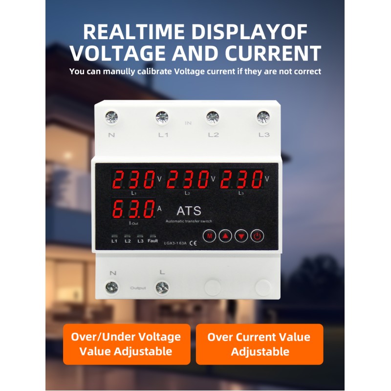 Automatic Transfer Switch (ATS) PC 63A/100A Three Phase Uninterrupted Power Stabilizer Voltage Protector Phase Selector