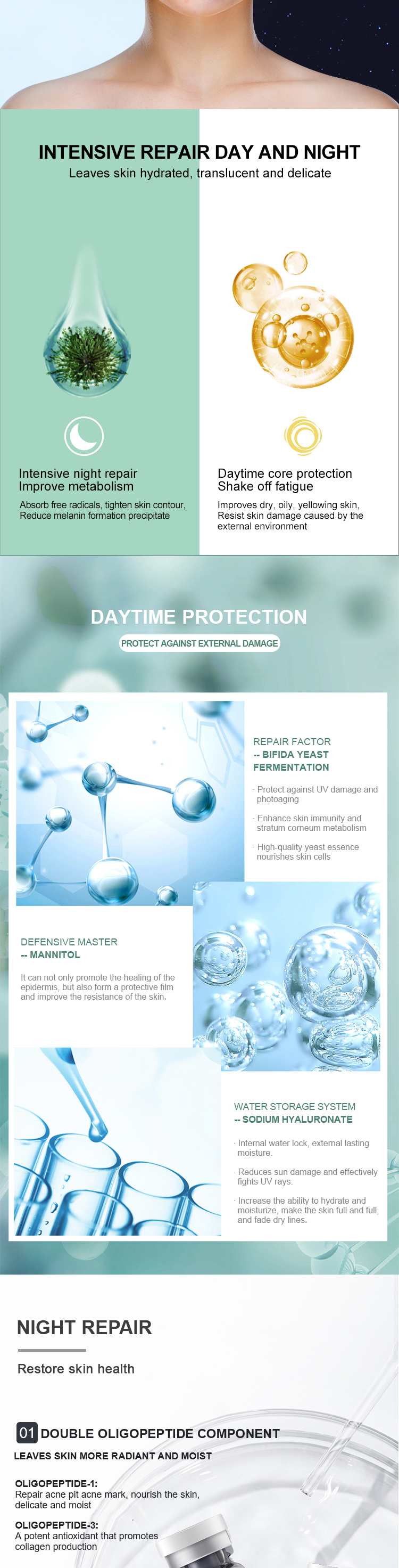 Custom Sodium Hyaluronate Freeze Dried Powder Repair Peptides Serum Skin Care Serum Oligopeptide Anti Wrinkle Lyophilized Powder