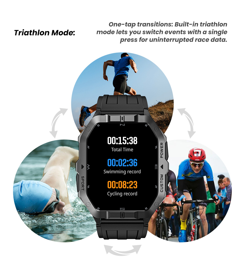GPS Smart Watch C32 Pro 2ATM Waterproof Sports Watch Barometer Altimeter Compass 100+ Fitness Modes Running Cycling Answer Call