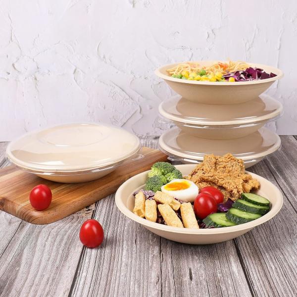 24OZ Round Disposable Bowls With PET Lids, Bamboo Fiber Paper Bowls  Take Away Food Containers Eco-Friendly Plant