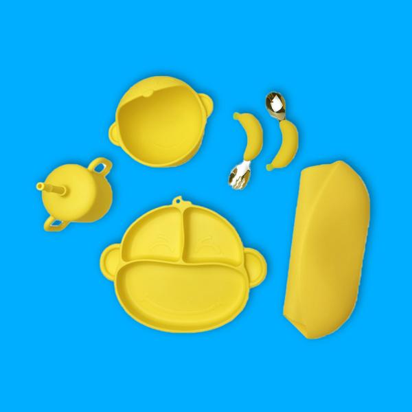 Customized Silicone Baby Tray Cartoon Monkey Shape BPA Free Suction Silicone Bowl