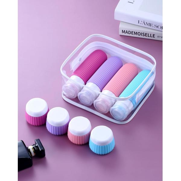 8 Items Combo Silicone Travel Bottle Set Gray Leak Proof 90ml 30ml Jars