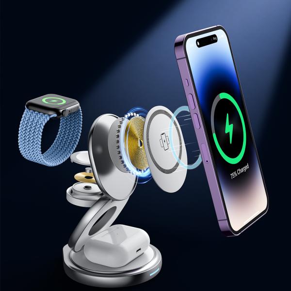 3 В 1 Металлическое беспроводное зарядное устройство 15 Вт Iphone Iwatch Airpod зарядное устройство
