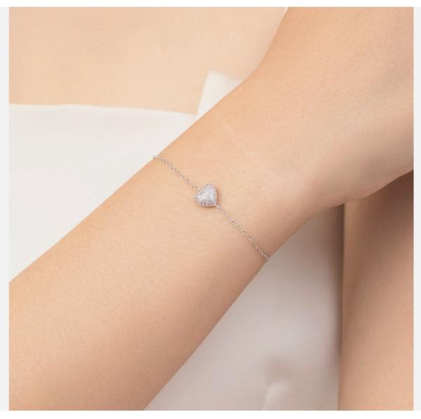 Bracelet de cœur en argent sterling 925 avec zircon pour femmes