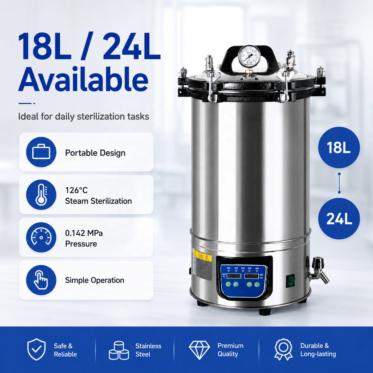 Cenlee 18L 24L Digital Portable Pressure Steam Sterilizer Portable Small Autoclave Sterilization Equipment