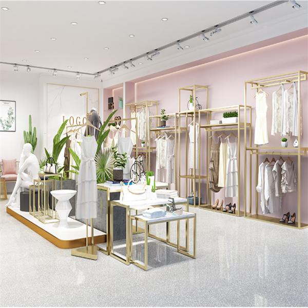 Hot Sale Modern Wall Mounted Used 304 316 Stainless Steel Gold Clothing Store Display Hanger Racks For Garment Sale