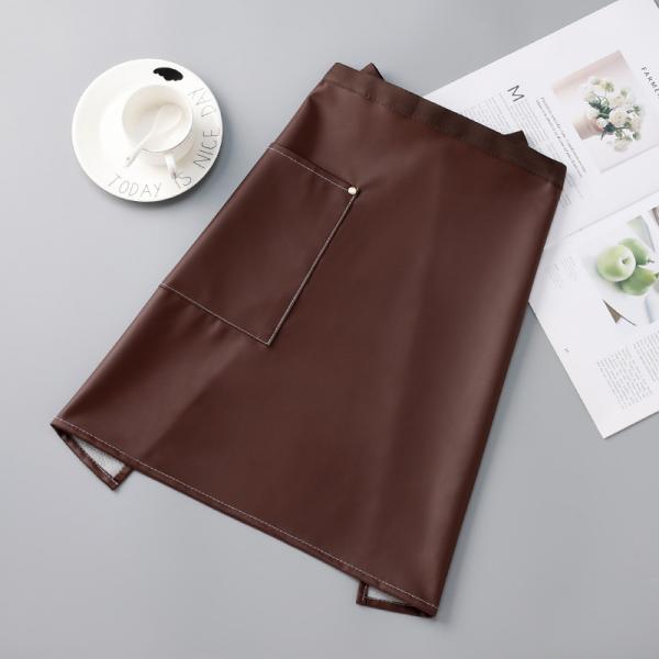 Custom Logo Printed Waxed PU Leather Half Apron for Baristas Waitresses and Bartenders