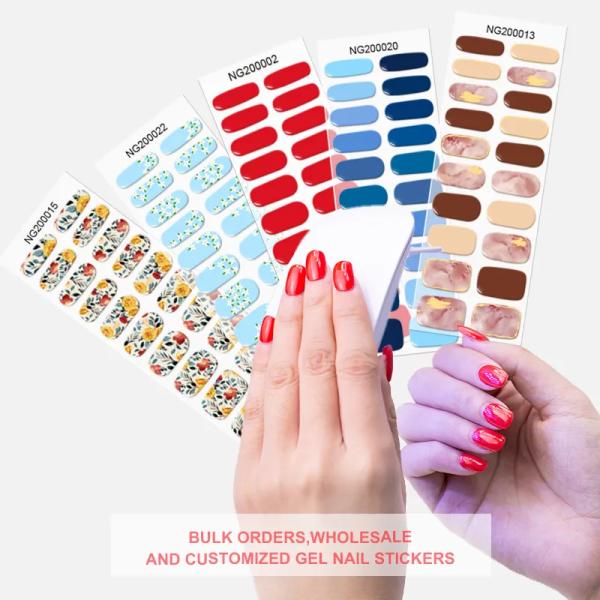 3D Gel Nail Wraps Semi-Cured Gel Strips with Solid Color and Long-Lasting Effect