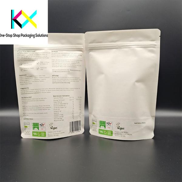 Digital Printed Compostable Packaging Bags White Kraft Paper / PLA Material Biodegradable Packaging Bags