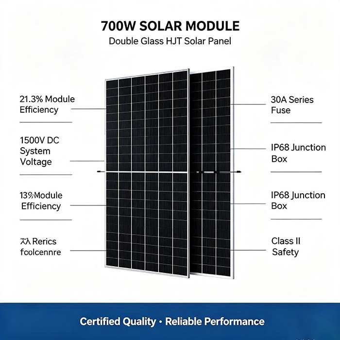 Residential Rooftop 700W HJT PV Panel, Premium 16 Busbar Solar Cell Technology