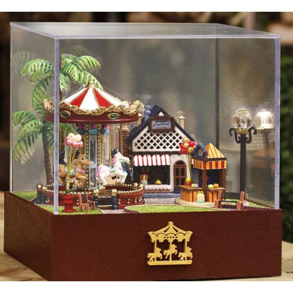 Dollhouse, DIY Lights House, Wooden Model, Education Romantic Full House, Carousel Park