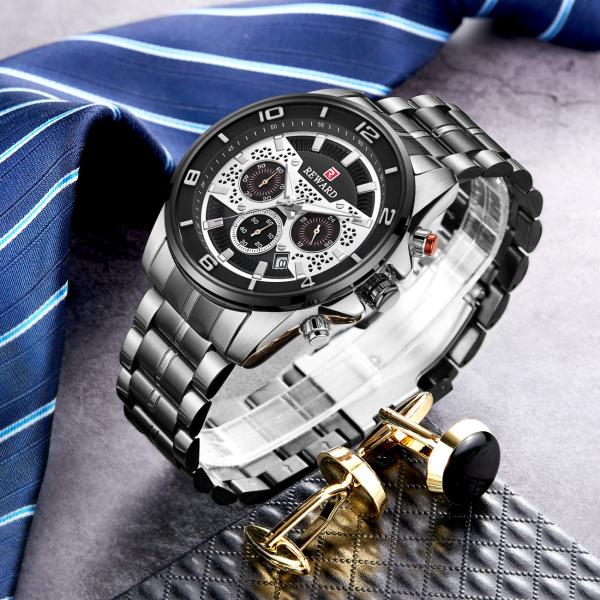 REWARD Quartz Mens Stainless Steel Watches , Analog Sports Wrist Watch Alloy Case