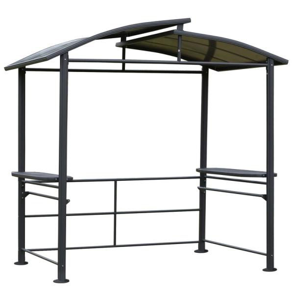Interlaced Vented Polycarbonate Roof AJUNION Outdoor BBQ Gazebo with Steel Frame 5x8