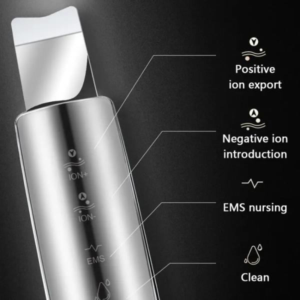 Ultrasonic Facial Skin Scrubber Spatula Deep Cleansing of Blackheads and Pores Face Skin Tool with Red &blue Light
