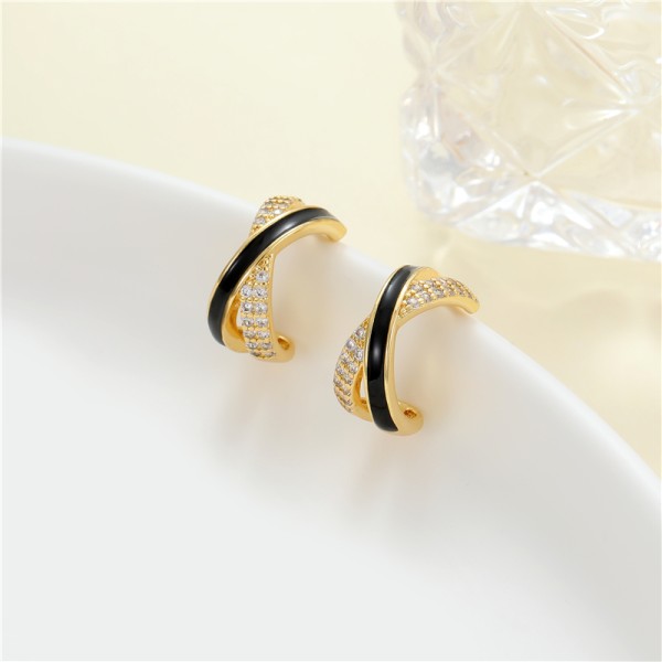 Jiexing Wholesale Trendy Drop Oil CZ Design X-shape Stud Earring Enamel White Black Color Jewelry Accessory for Women