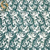 Fausses pierres faites main vertes de broderie de Tulle de tissu de robe avec perlé
