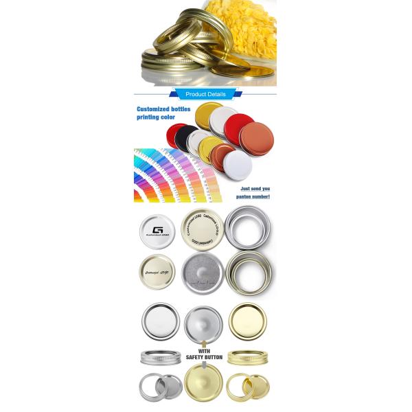 Настройка логотипа Красочный широкий рот Золото 70 мм Металлический оловянный воздухонепроницаемый крышка F