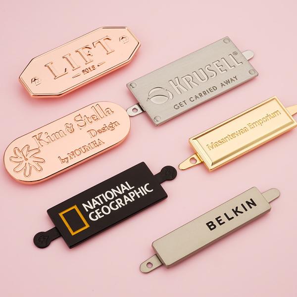 Custom Engraved Metal Label Tag for Handbags Prevent Fade Teapot Shape Bag Logo Plate