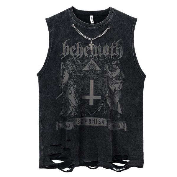 Custom Logo Streetwear Cut Raw Hem Tank Tops for Casual Daily Life Vintage Acid Wash
