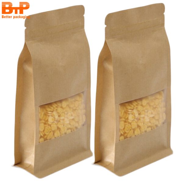 Brown Kraft Paper Stand up Pouches Zipper Resealable Zip Lock Packaging Bag Biodegradable Food Bag Packaging With Window