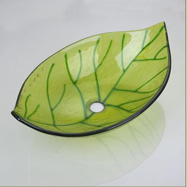 565mm Length Countertop Wash Basin Green Leaf 365mm Width Hot Melted Hand Drawing
