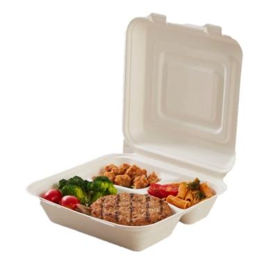3 Compartment Recyclable Eco-friendly Sugarcane Food Container 9 Inch Clamshell Packaging