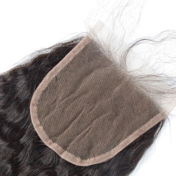 Do fechamento divisor livre peruano do cabelo humano do fechamento do laço 4x4 do cabelo preto natural