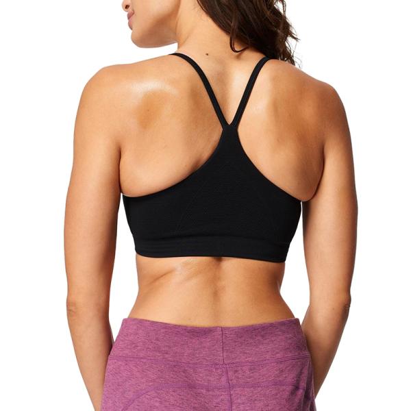 Fashionable Soft Wear Black Seamless Padded Yoga Bra Sexy Strap Sports Bra For Women