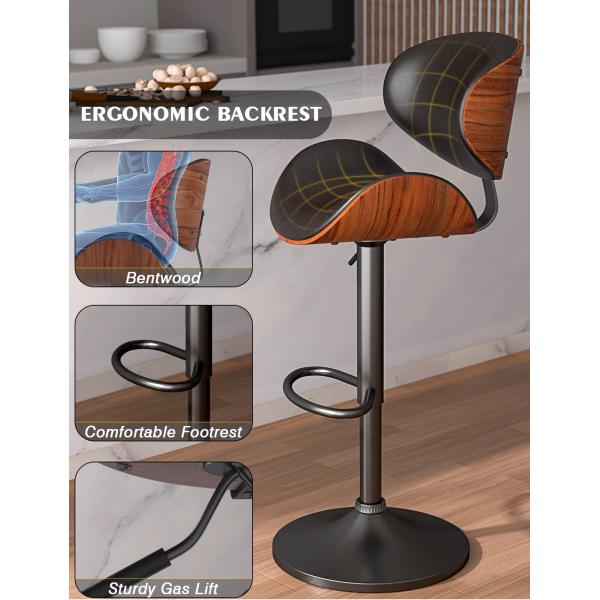 45 Pounds Adjustable Height Bar Chair with Backrest and Footrest PU Leather Upholstery