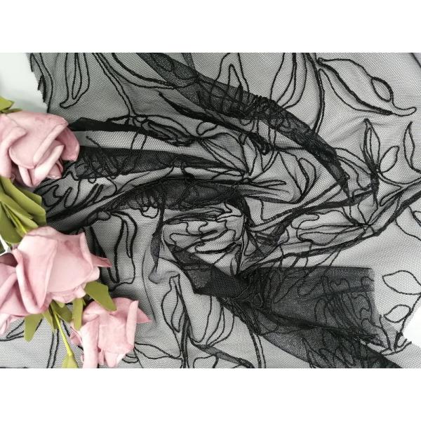 Corded Black Embroidery 3D floral Lace fabric  Flower Tulle Mesh
