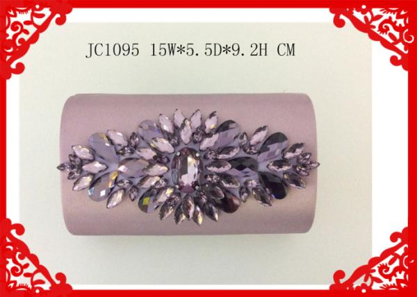 Rhinestone Flower Beaded Evening Bags , Break Open Closure Silver Glitter Clutch Bag