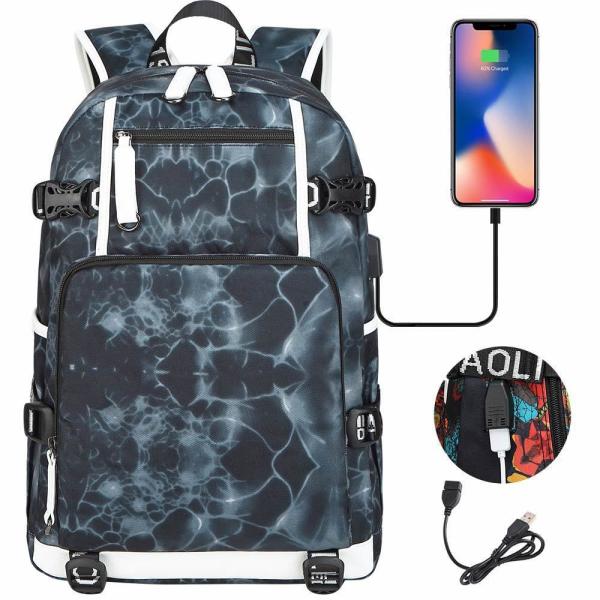 Customized Tote Bag Pattern Type Backpack for Fashion Girls and Boys USB Port Charging