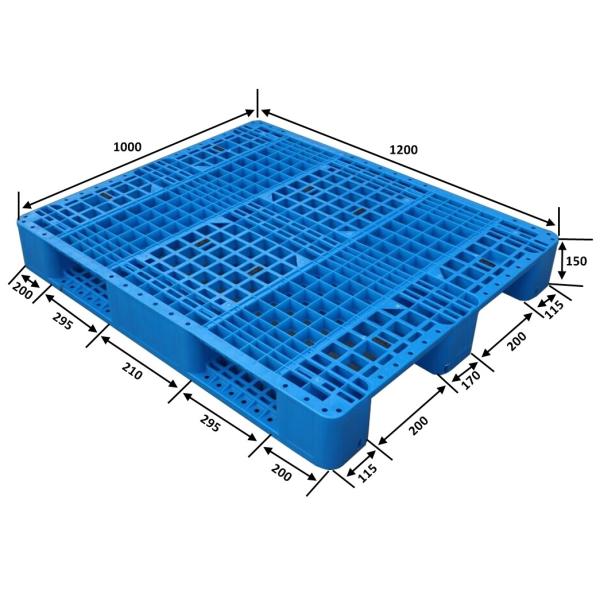 HUADING 1210 3 Runners Heavy Duty Open Deck Plastic Pallet for Warehouse Management
