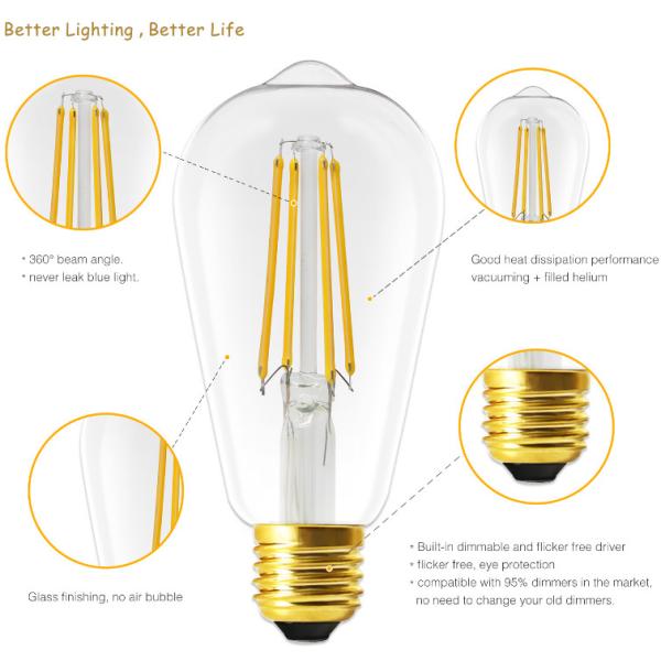 электрические лампочки 1050lm нити шарика 8W ST64 E27 Dimmable Edison декоративные