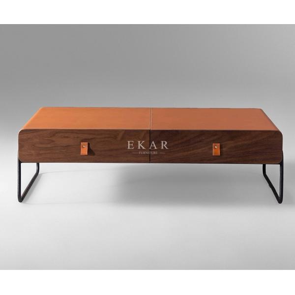 Italian Modern Style Fancy Leather Metal Legs Coffee Table